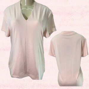 Curves L Logo Pinky Peach V-Neckline Seam Detail Contour Fit Short Sleeve Top